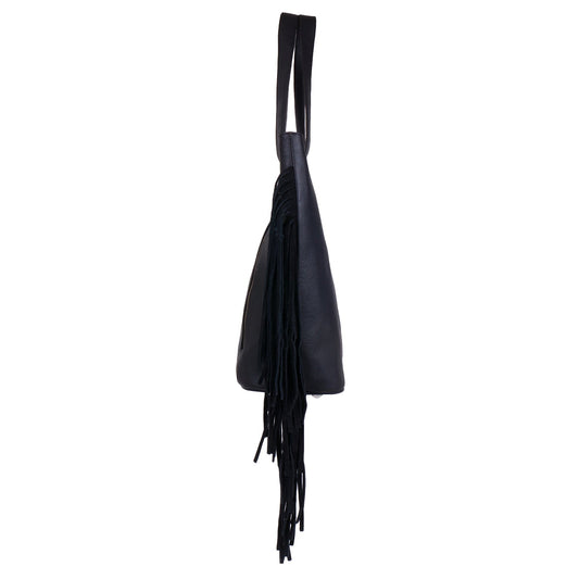 Sixtease's Shimmering Silver Tote Bag: Sleek Leather, Elegant Black Hair Detail - Sparkle Your Way Through Everyday Adventures! (SB-7011)