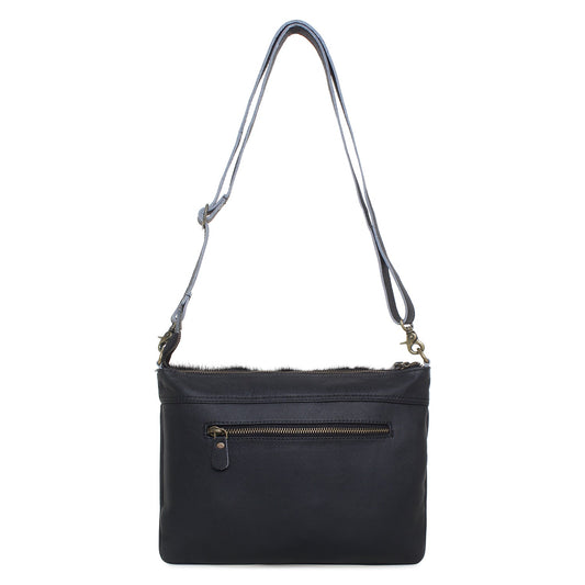 Sty Gear/Black Leather & Hairon Shoulder Bag by Sixtease - City Chic: Sleek Style for Urban Adventures! - (SB-2050-B)