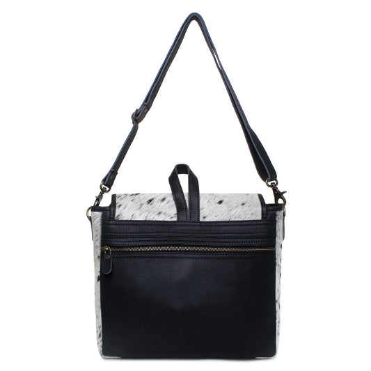 Eqeuliene/Black Leather & Hairon Shoulder Bag by Sixtease - Sleek Companion: Effortlessly Chic for Everyday Adventures! - (SB-2051-B)