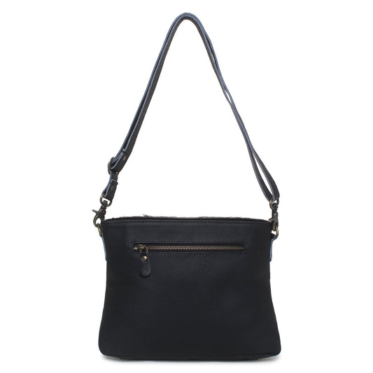 Raffle/Black Leather & Hairon Shoulder Bag by Sixtease - City Chic: Sleek Style for Urban Adventures! - (SB-2052-B)