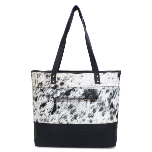 Lady First/Black Leather & Hairon Tote Bag by Sixtease - Elegance Redefined for Urban Sophistication! - (SB-2058-B)