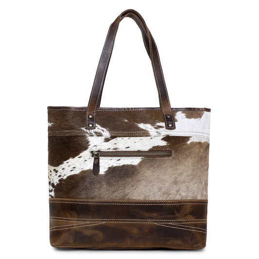 Lady First/WT Brown Leather & Hairon Tote Bag by Sixtease - Elegance Redefined for Urban Sophistication! - (SB-2058-C)