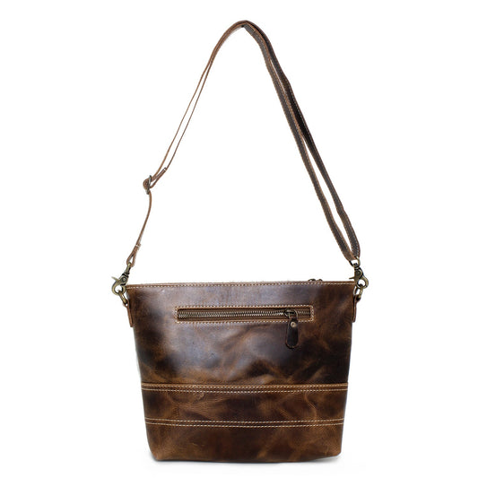 Mozzoline/WT Brown Leather & Hairon Small Crossbody Bag by Sixtease - Effortless Style for Urban Adventures! - (SB-2061-C)