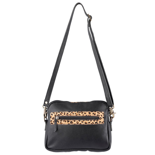 Leopard Leather & Hairon Small Crossbody Bag by Sixtease - Embrace Adventure with Effortless Style!- (SB-2511)