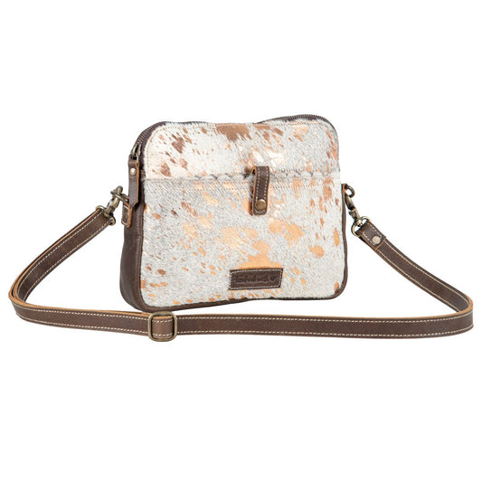 Rose Gold Leather & Hairon Small Crossbody Bag by Sixtease - Effortless Elegance for Every Occasion! - (SB-2513)