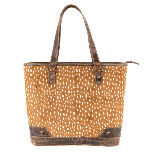 Deer Print Leather & Hairon Tote Bag by Sixtease - Nature's Elegance for Urban Explorers! - (SB-3401)