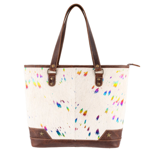 Multi White Leather & Hairon Tote Bag by Sixtease - Urban Chic with a Touch of Glamour! - (SB-3407)