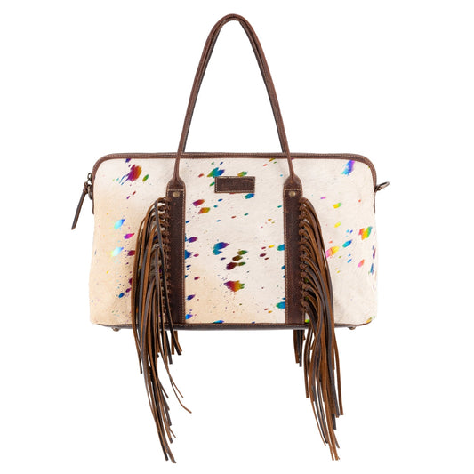 Sixtease's Multi White Leather & Hairon Mini Duffle Bag: Chic, Compact, and Ready for Any Adventure! - (SB-3419)