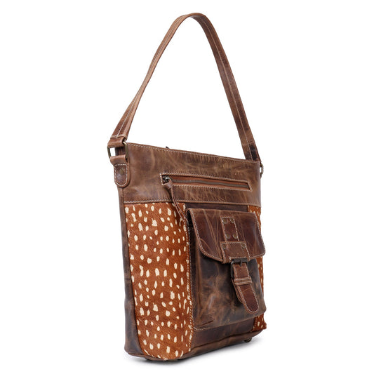 Sixtease's Deer Print Leather & Hairon Hobo Bag: Nature-Inspired Elegance - Carry the Spirit of the Wilderness with Style - (SB-3438)