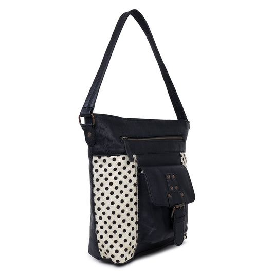 Sixtease's Polka Dot Leather & Hairon Hobo Bag: Playful Polka Dots on Luxurious Leather - Effortlessly Chic with a Touch of Whimsy!- (SB-3444)