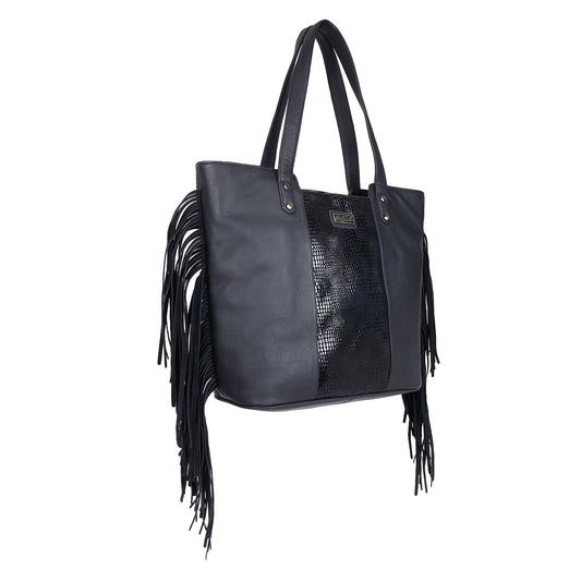 Sixtease's The Black Magic Tote Bag: Sophisticated Leather, Enchanting Hair Detail - Carry Charm and Elegance Everywhere You Go! (SB-7014)