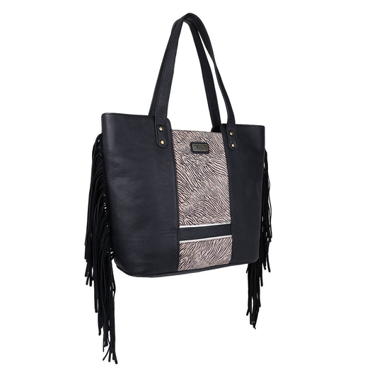 Sixtease's Savanna Swirl Tote Bag: Elegant Leather, Playful Hair Detail - Carry Safari Chic on Your Urban Adventures! (SB-7017)