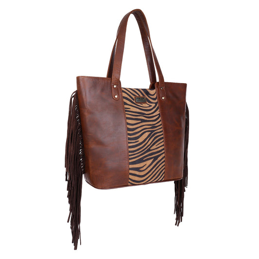 Sixtease's The Fierce Stripes Tote Bag: Bold Leather, Striking Hair Detail - Unleash Your Wild Side with Every Step! (SB-7018)