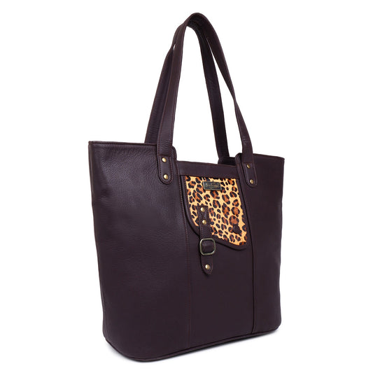 Sixtease's The Exotic Roamer Tote Bag: Luxurious Leather, Adventurous Hair Detail - Wander in Style with Every Step! (SB-7019)