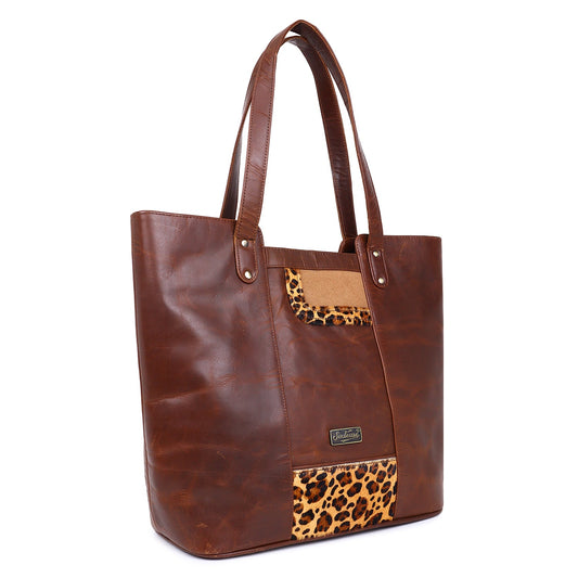 Sixtease's The Spot-on Style Tote Bag: Chic Leather, Playful Hair Detail - Nail Every Look with Effortless Elegance! (SB-7020)