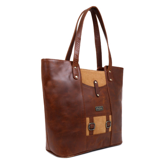 Sixtease's Distressed Delight Tote Bag: Vintage-Inspired Leather, Quirky Hair Detail - Add Character to Your Style with Every Carry! (SB-7026)