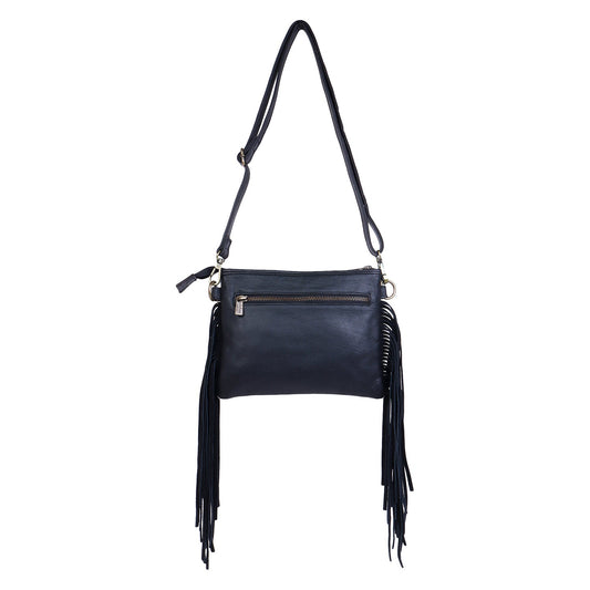 Sixtease's Sapphire Sky Small Crossbody Bag: Luxurious Leather, Sky-inspired Hairon Detail - Carry a Piece of Sapphire Sky with Every Adventure!  - (SB-7081)