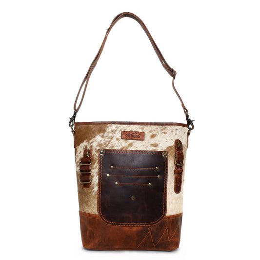 Ryan/Wax Toronto Leather & Hairon Shoulder Bag by Sixtease - Modern Explorer: Venture in Style with Urban Sophistication! - (SB-2054-A)