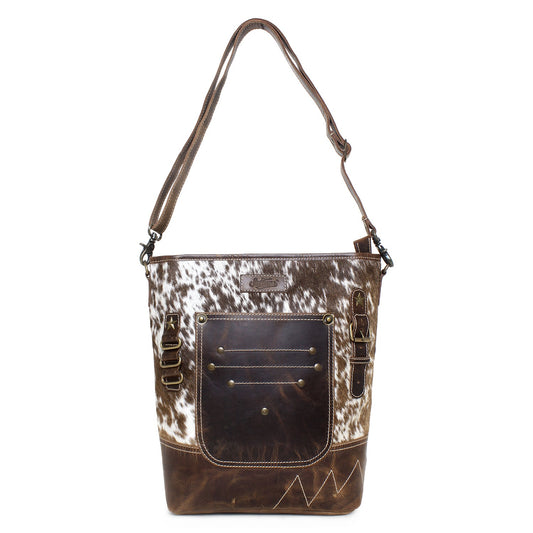 Ryan/WT Brown Leather & Hairon Shoulder Bag by Sixtease - Timeless Style: Classic Elegance for Urban Explorations! - (SB-2054-C)