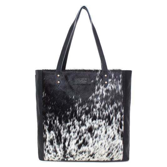 Sixtease Leffis/Black Leather and Hair-On Tote Bag: Experience Urban Luxury with Timeless Style and Unique Texture! - (SB-2057-B)