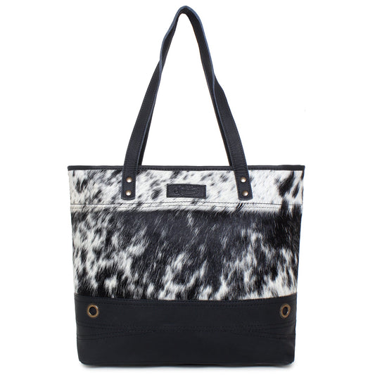 Lady First/Black Leather & Hairon Tote Bag by Sixtease - Elegance Redefined for Urban Sophistication! - (SB-2058-B)