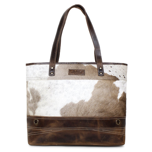 Lady First/WT Brown Leather & Hairon Tote Bag by Sixtease - Elegance Redefined for Urban Sophistication! - (SB-2058-C)