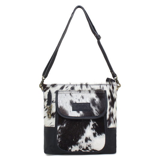 Mozzoline/Black Leather & Hairon Small Crossbody Bag by Sixtease - Effortless Style for Urban Adventures! - (SB-2061-B)