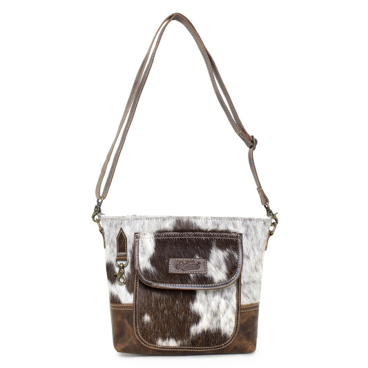 Mozzoline/WT Brown Leather & Hairon Small Crossbody Bag by Sixtease - Effortless Style for Urban Adventures! - (SB-2061-C)