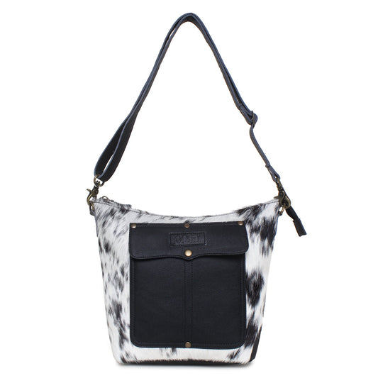 Ciao/Black Leather & Hairon Shoulder Bag by Sixtease - City Chic Companion: Effortless Style for Urban Explorers! - (SB-2063-B)