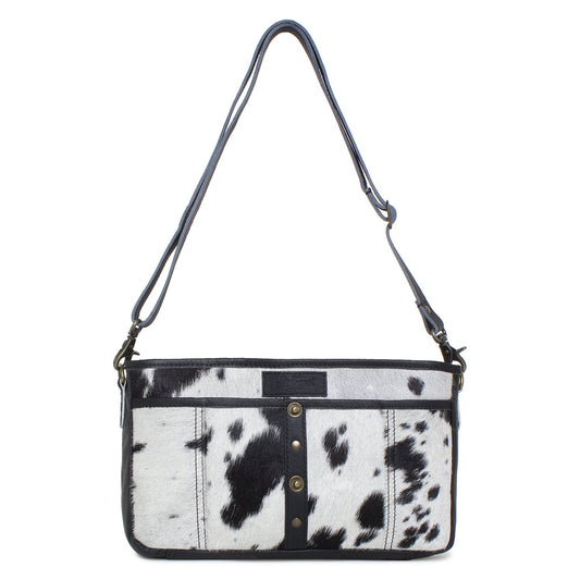 Mayliss/Black Leather & Hairon Small Crossbody Bag by Sixtease - Chic Companion for Urban Adventures! - (SB-2067-B)