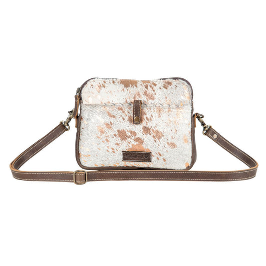 Rose Gold Leather & Hairon Small Crossbody Bag by Sixtease - Effortless Elegance for Every Occasion! - (SB-2513)