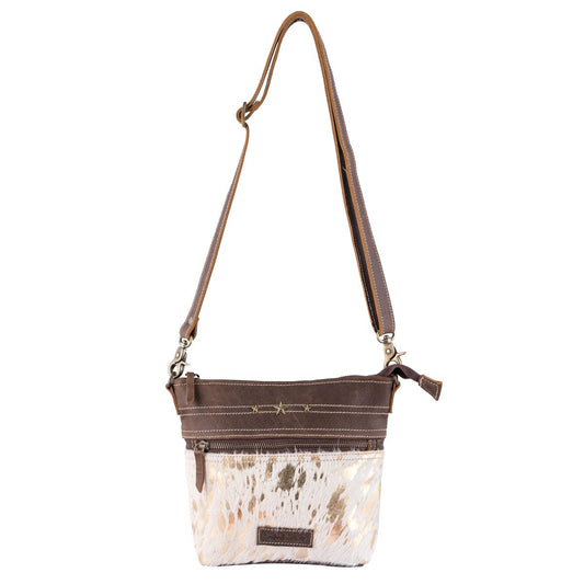 Gold Leather & Hairon Small Crossbody Bag by Sixtease - Effortless Elegance for Every Occasion! - (SB-2515)