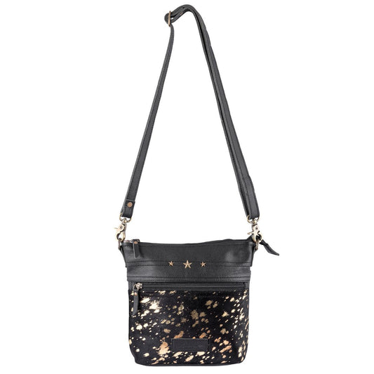 Black Leather & Hairon Small Crossbody Bag by Sixtease - Effortless Style for Everyday Adventures! - (SB-2516)