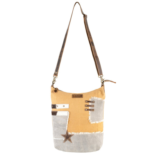 Sixtease Mandarin Up-cycled Canvas Shoulder Bag: Infuse Your Style with a Zest of Sustainable Elegance, Where Urban Sophistication Meets Eco-Conscious Design! - (SB-3125)