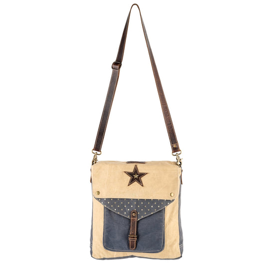 Sixtease Carina Up-cycled Canvas Shoulder Bag: Illuminate Your Style with Sustainable Radiance, Where Urban Chic Meets Eco-Conscious Design!- (SB-3147)