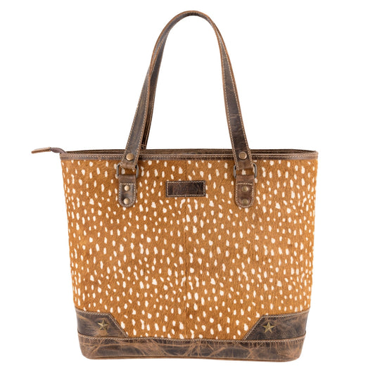 Deer Print Leather & Hairon Tote Bag by Sixtease - Nature's Elegance for Urban Explorers! - (SB-3401)