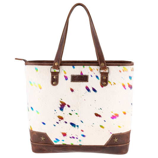 Multi White Leather & Hairon Tote Bag by Sixtease - Urban Chic with a Touch of Glamour! - (SB-3407)