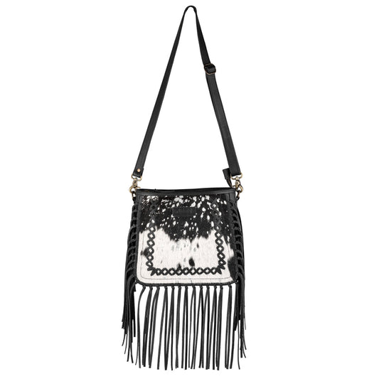 Black/Silver Leather & Hairon Shoulder Bag by Sixtease - Sleek Statement: Effortless Elegance with a Touch of Glamour! - (SB-3410)