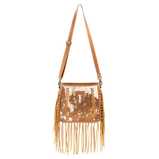 Tan/Gold Leather & Hairon Shoulder Bag by Sixtease -Golden Glow: Radiate Elegance with Every Step! - (SB-3411)