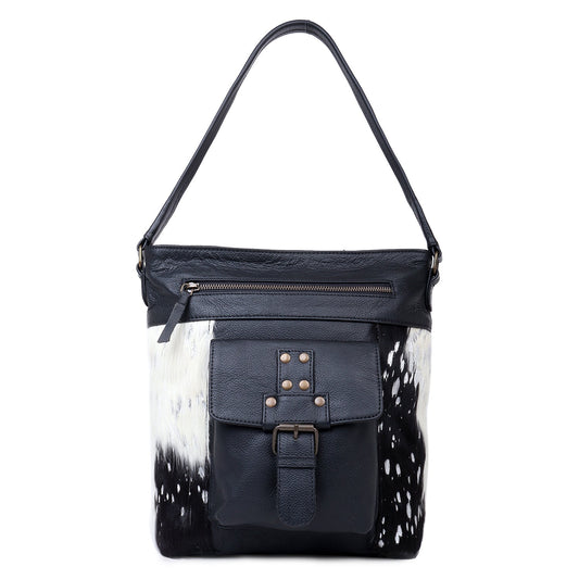 Sixtease's Black/Silver Leather & Hairon Hobo Bag: Sleek Black with Silver Accents - Effortless Elegance for Every Occasion! - (SB-3440)