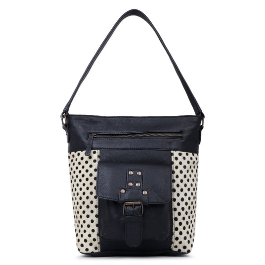 Sixtease's Polka Dot Leather & Hairon Hobo Bag: Playful Polka Dots on Luxurious Leather - Effortlessly Chic with a Touch of Whimsy!- (SB-3444)