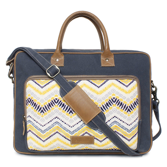 Sixtease Up-cycled Canvas Laptop Bag: Eco-Friendly Tech Carrier for Stylish Professionals On the Move!- (SB-4258)