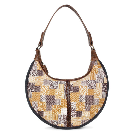 Sixtease Up-cycled Canvas Hobo Bag: Eco-Chic Carryall for Fashion-Forward Individuals Embracing Sustainable Style! - (SB-4278)