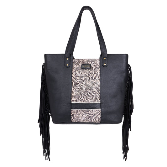 Sixtease's Savanna Swirl Tote Bag: Elegant Leather, Playful Hair Detail - Carry Safari Chic on Your Urban Adventures! (SB-7017)