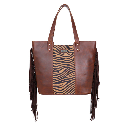 Sixtease's The Fierce Stripes Tote Bag: Bold Leather, Striking Hair Detail - Unleash Your Wild Side with Every Step! (SB-7018)