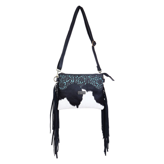 Sixtease's Sapphire Sky Small Crossbody Bag: Luxurious Leather, Sky-inspired Hairon Detail - Carry a Piece of Sapphire Sky with Every Adventure!  - (SB-7081)